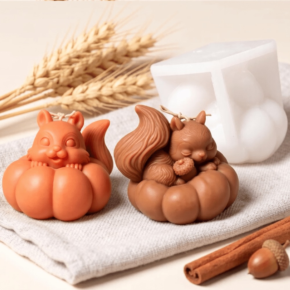 Soap Making Friend - Squirrel Pumpkin Silicone Candle Mold for