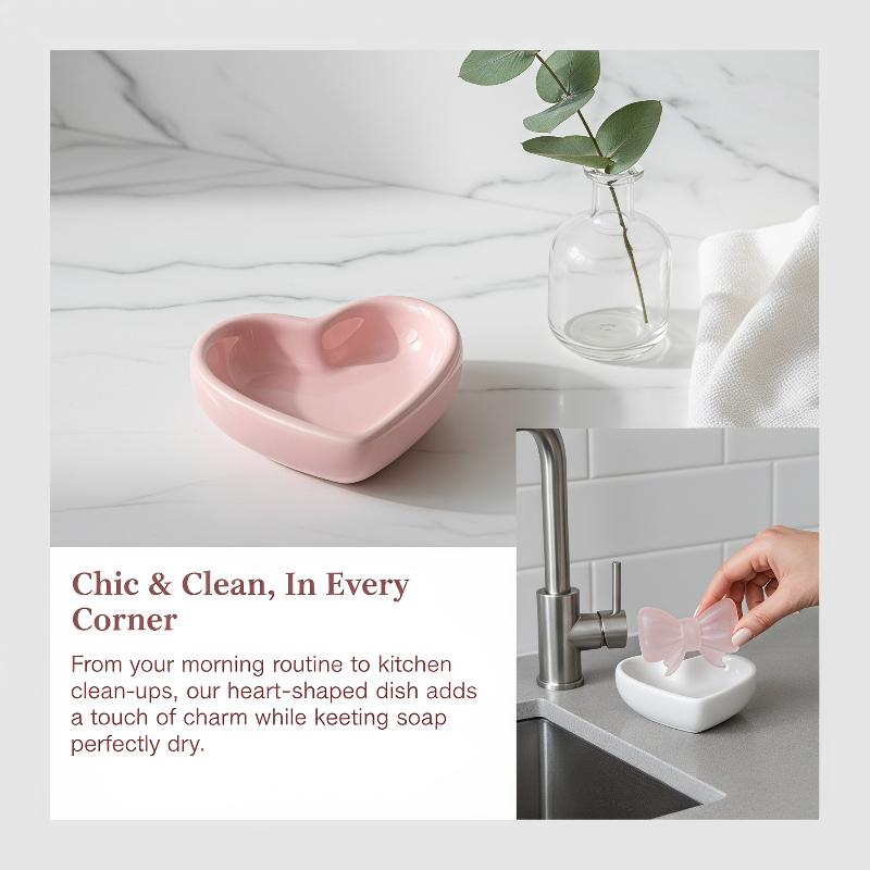 Cute Bow Heart Shaped Ceramic  - Soap Dish Draining ulasan dan harga