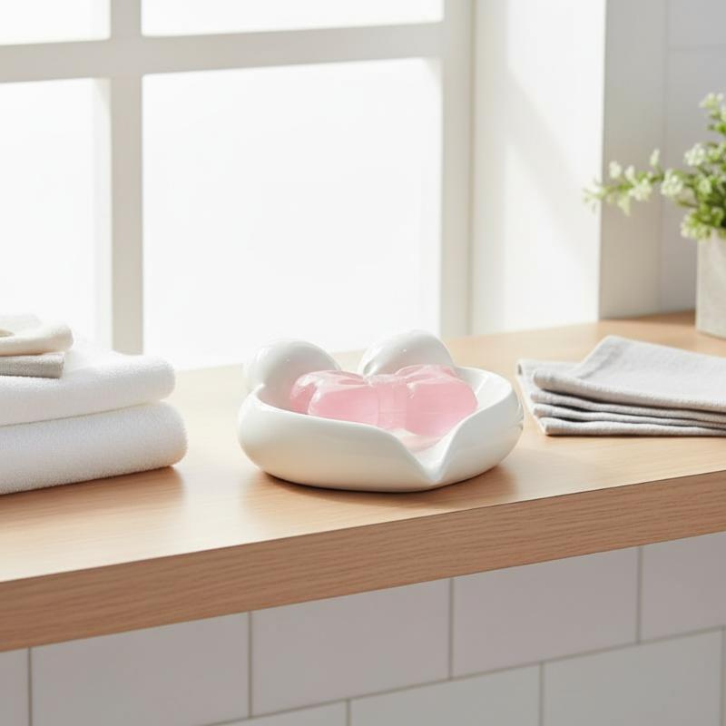 Cute Bow Heart Shaped Ceramic  - Soap Dish Draining ulasan dan harga