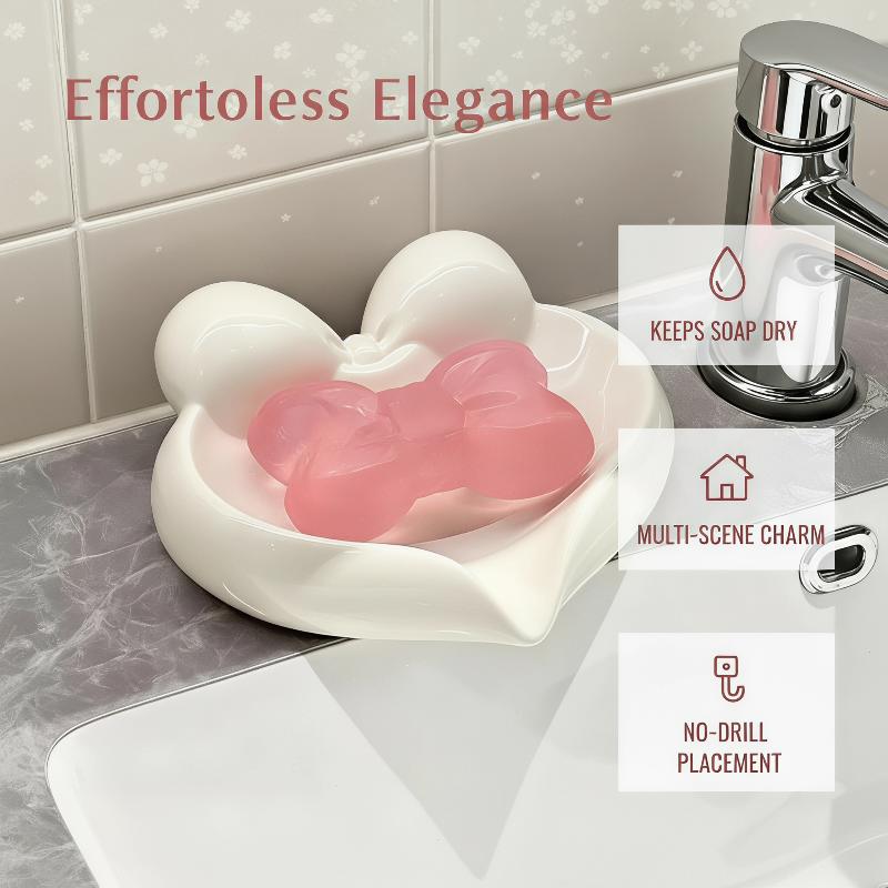 Cute Bow Heart Shaped Ceramic  - Soap Dish Draining ulasan dan harga